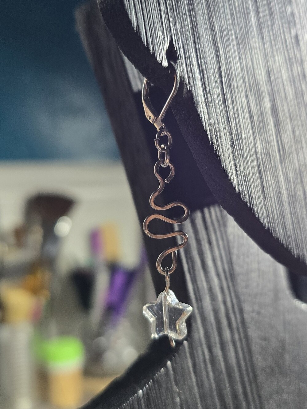 Stainless Steel Clear Quartz Star Dangle Earrings